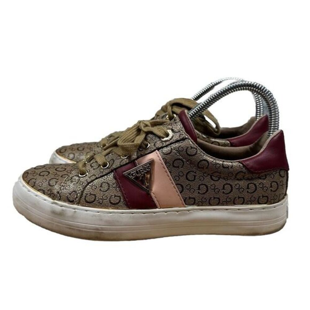 GUESS Womens 7 Sneakers Casual Lace‎ Up Brown Logo